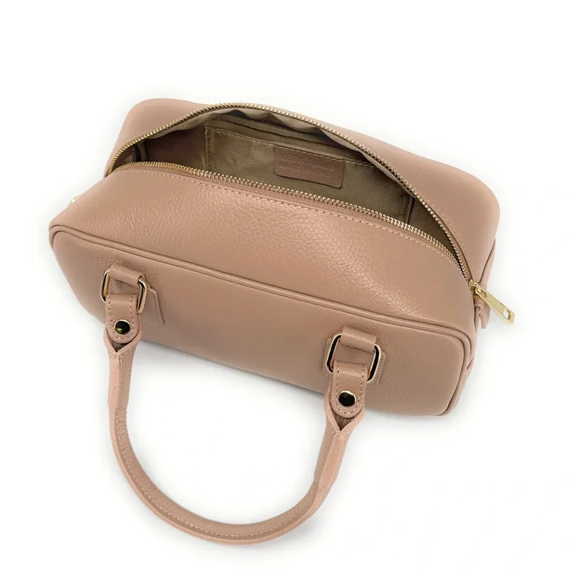 Sac bowling french stick en cuir grainé I LOAF YOU Rose nude