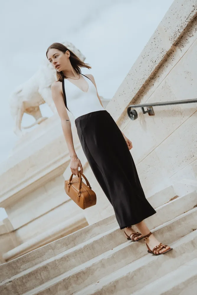 Sac bowling french stick en cuir grainé I LOAF YOU Camel clair