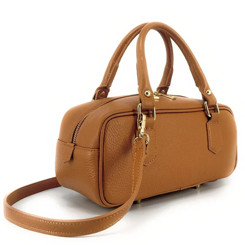 Sac bowling french stick en cuir grainé I LOAF YOU Camel clair