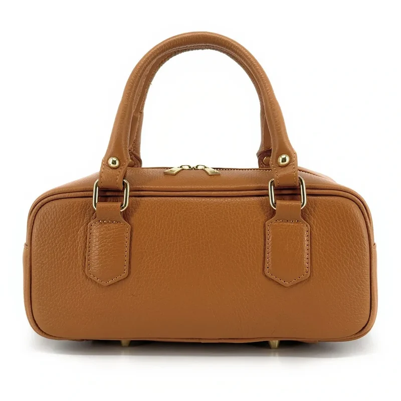 Sac bowling french stick en cuir grainé I LOAF YOU Camel clair