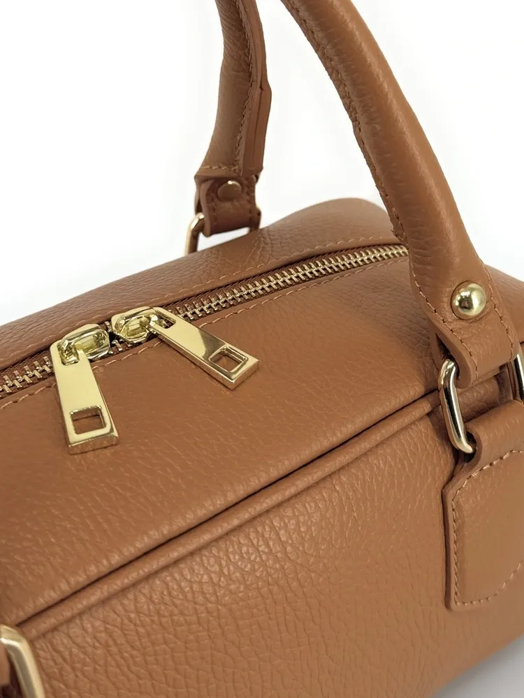Sac bowling french stick en cuir grainé I LOAF YOU Camel clair