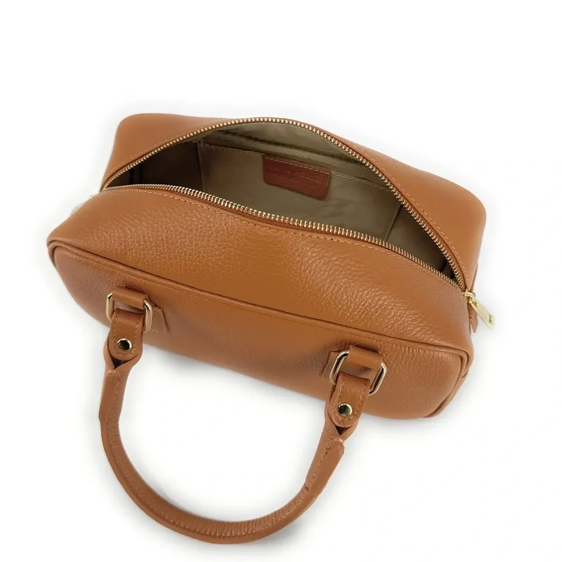 Sac bowling french stick en cuir grainé I LOAF YOU Camel clair