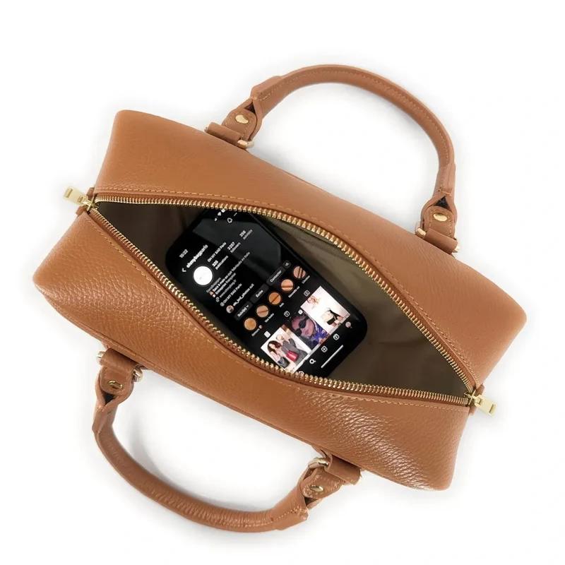 Sac bowling french stick en cuir grainé I LOAF YOU Camel clair