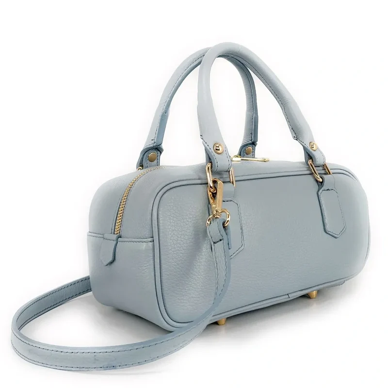 Sac bowling french stick en cuir grainé I LOAF YOU Bleu pastel