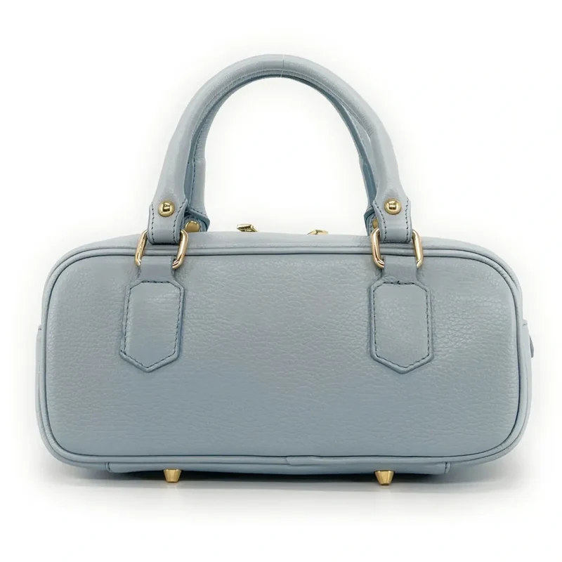 Sac bowling french stick en cuir grainé I LOAF YOU Bleu pastel