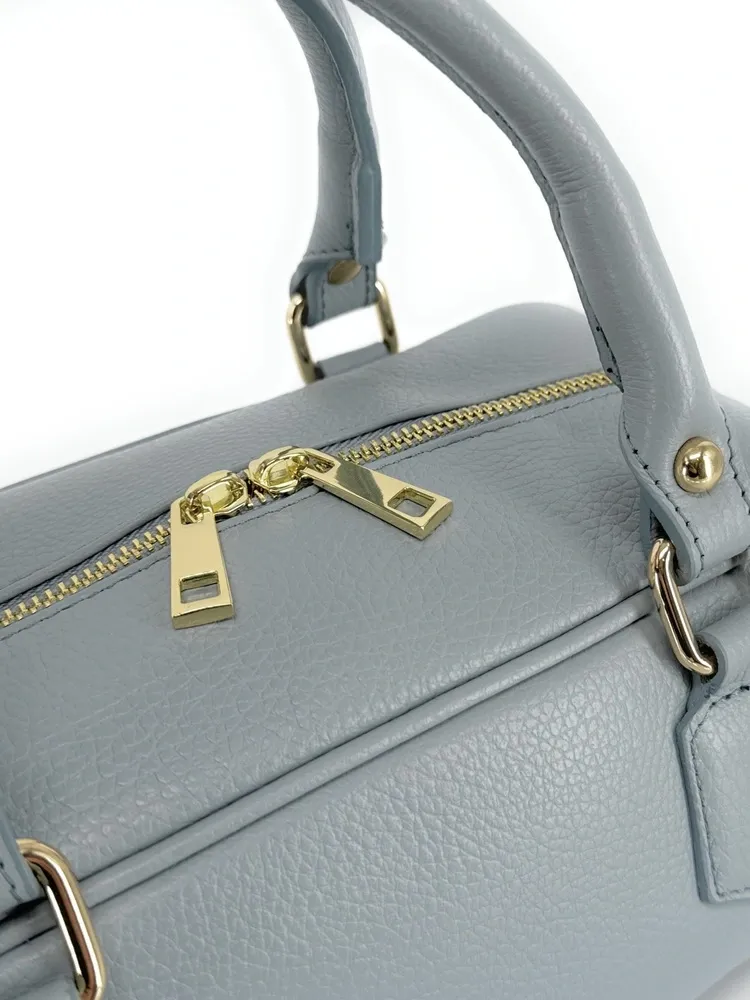 Sac bowling french stick en cuir grainé I LOAF YOU Bleu pastel
