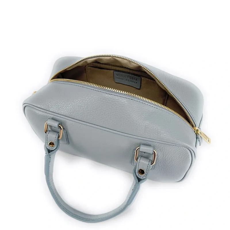 Sac bowling french stick en cuir grainé I LOAF YOU Bleu pastel