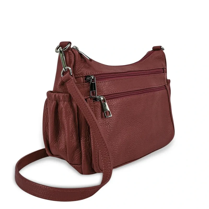 Sac à main en cuir grainé BROOKLYN Rouge bordeaux