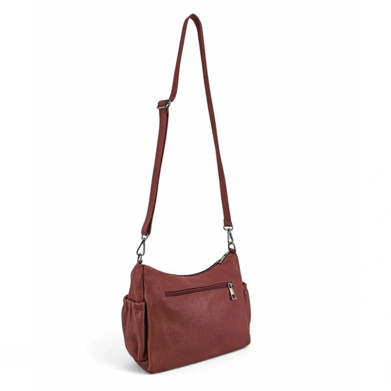 Sac à main en cuir grainé BROOKLYN Rouge bordeaux