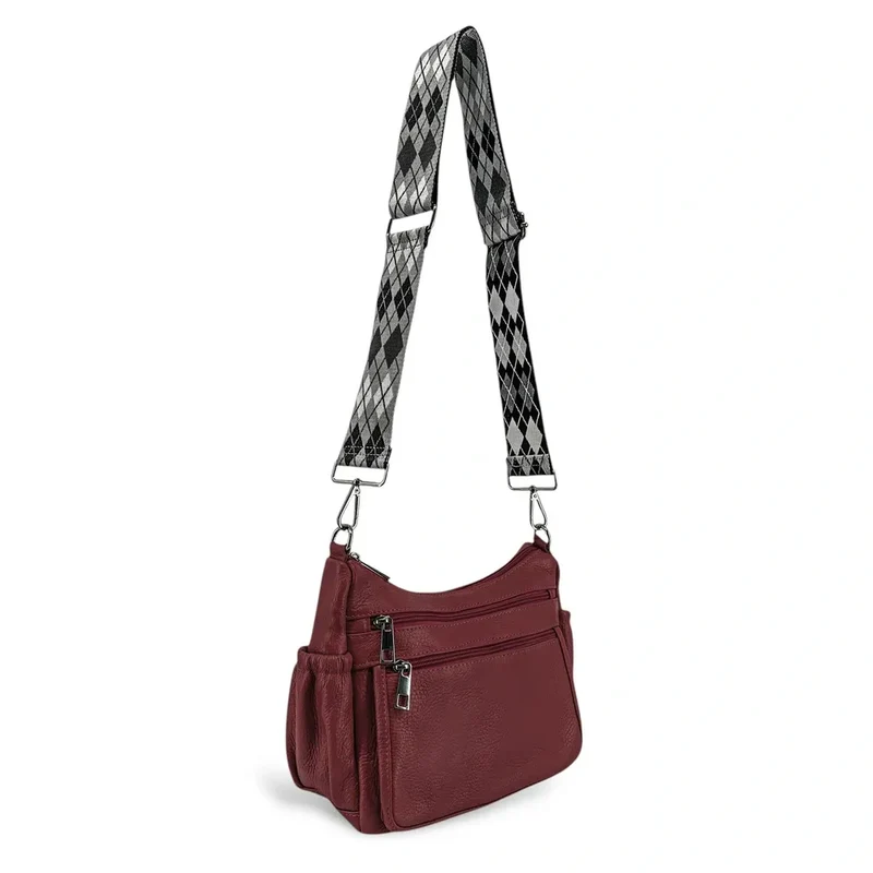 Sac à main en cuir grainé BROOKLYN Rouge bordeaux