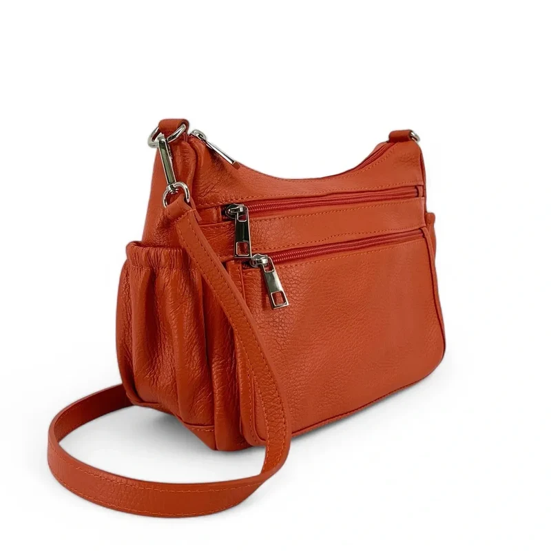 Sac à main en cuir grainé BROOKLYN Orange Mandarine