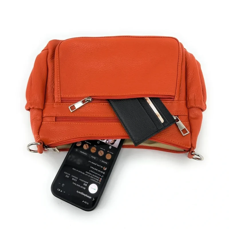 Sac à main en cuir grainé BROOKLYN Orange Mandarine