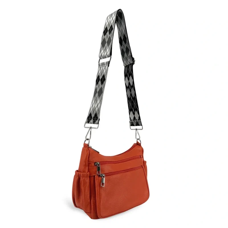 Sac à main en cuir grainé BROOKLYN Orange Mandarine