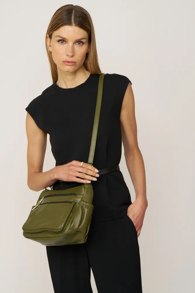 Sac à main en cuir grainé BROOKLYN Vert Kaki