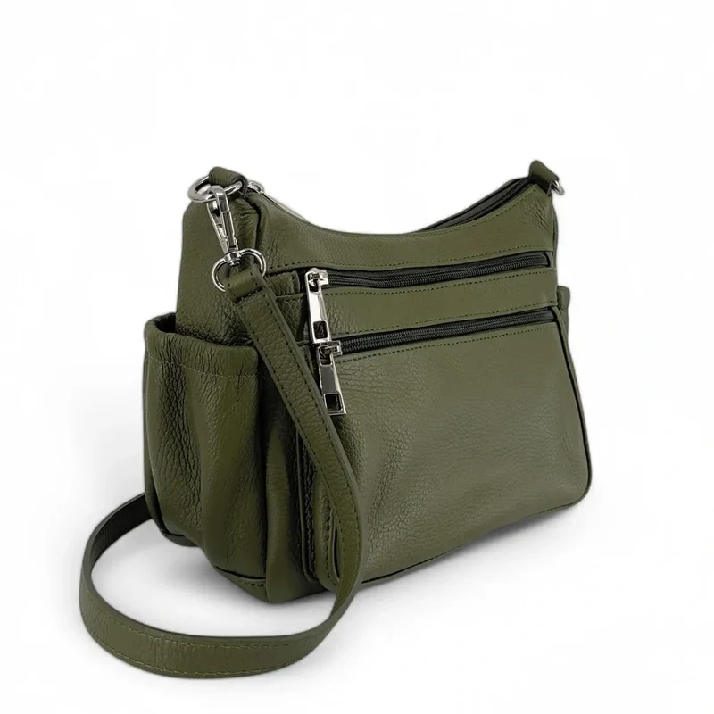 Sac à main en cuir grainé BROOKLYN Vert Kaki