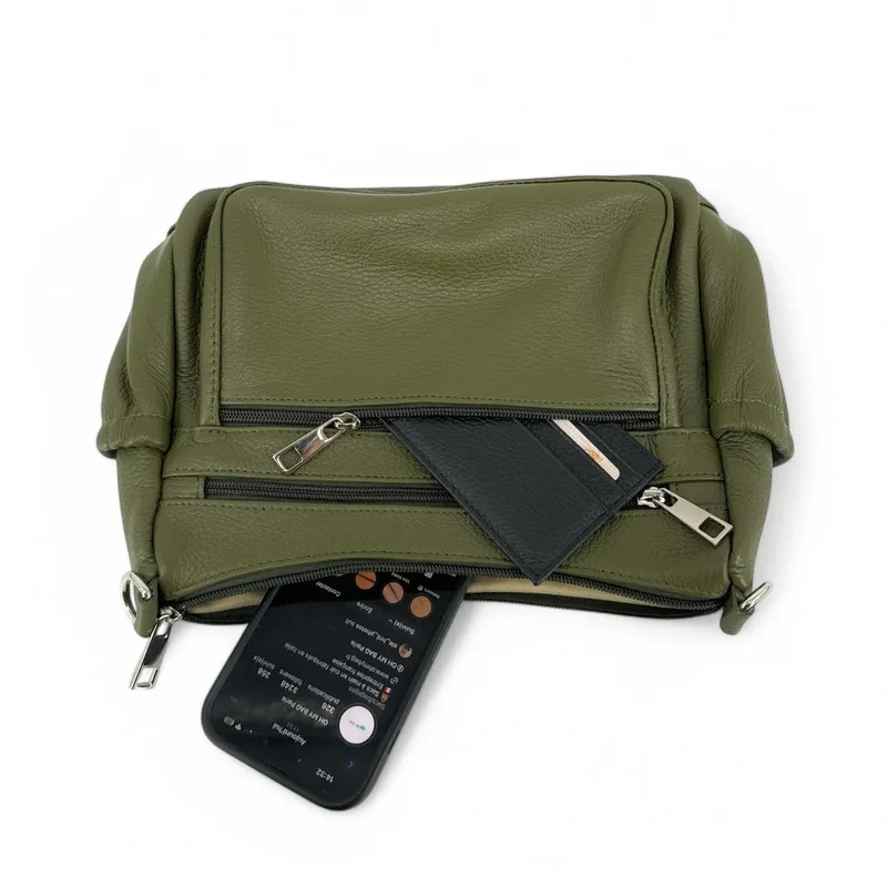 Sac à main en cuir grainé BROOKLYN Vert Kaki
