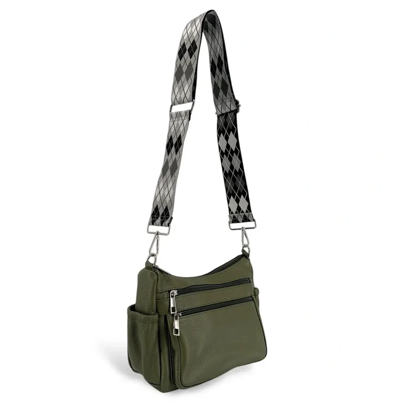 Sac à main en cuir grainé BROOKLYN Vert Kaki