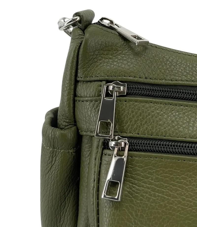 Sac à main en cuir grainé BROOKLYN Vert Kaki