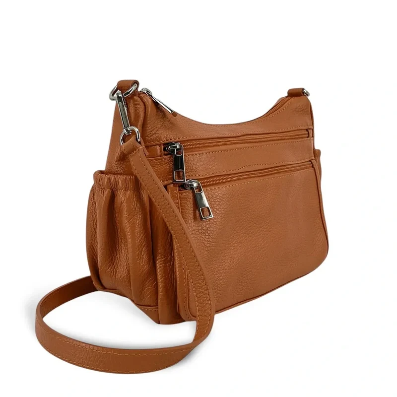 Sac à main en cuir grainé BROOKLYN Marron Camel foncé