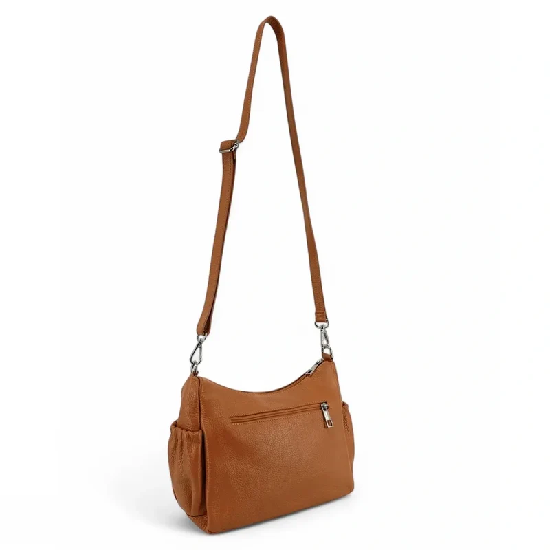 Sac à main en cuir grainé BROOKLYN Marron Camel foncé