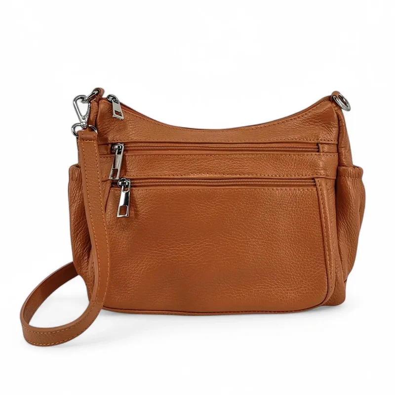 Sac à main en cuir grainé BROOKLYN Marron Camel foncé