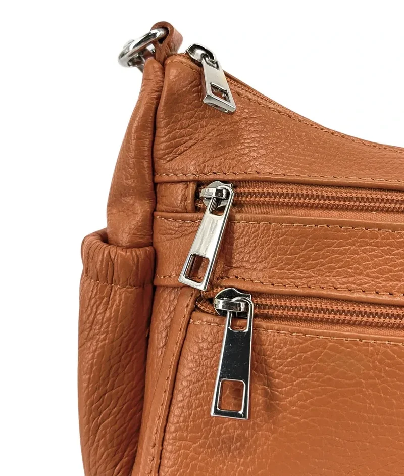 Sac à main en cuir grainé BROOKLYN Marron Camel foncé