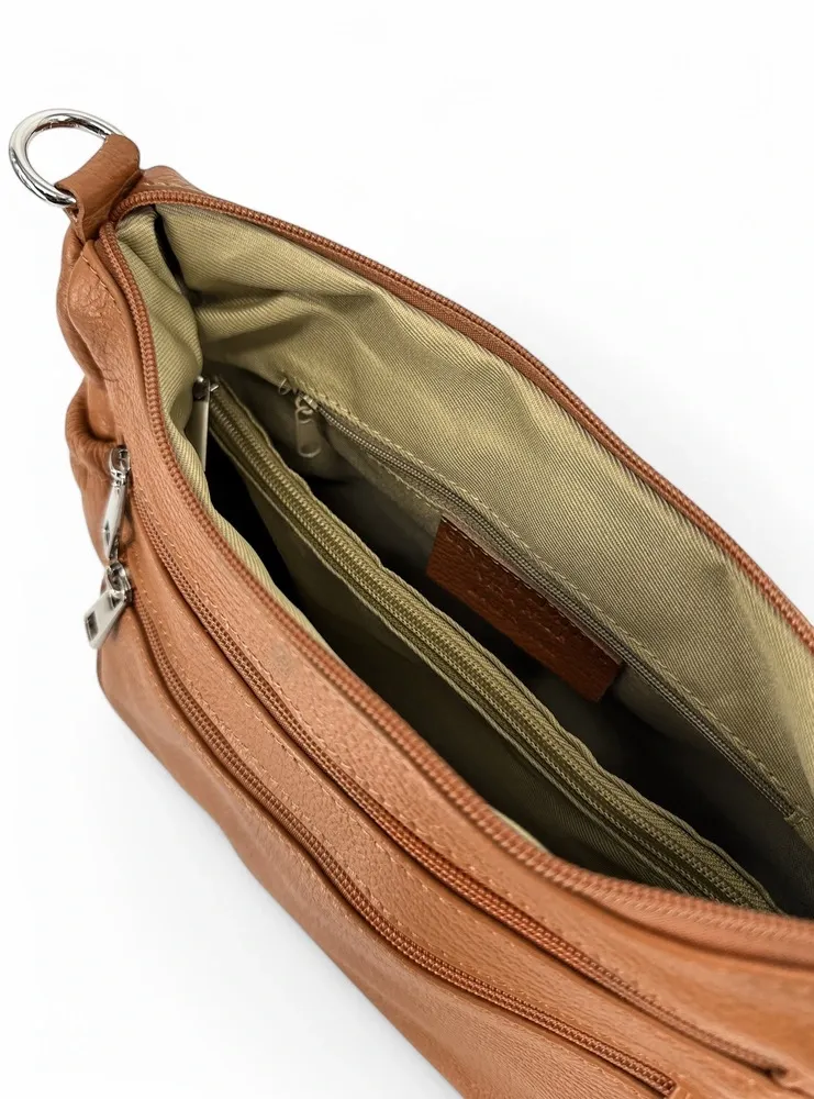 Sac à main en cuir grainé BROOKLYN Marron Camel foncé