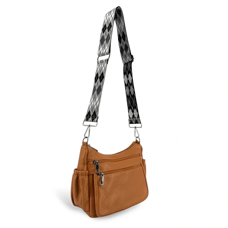 Sac à main en cuir grainé BROOKLYN Marron Camel foncé