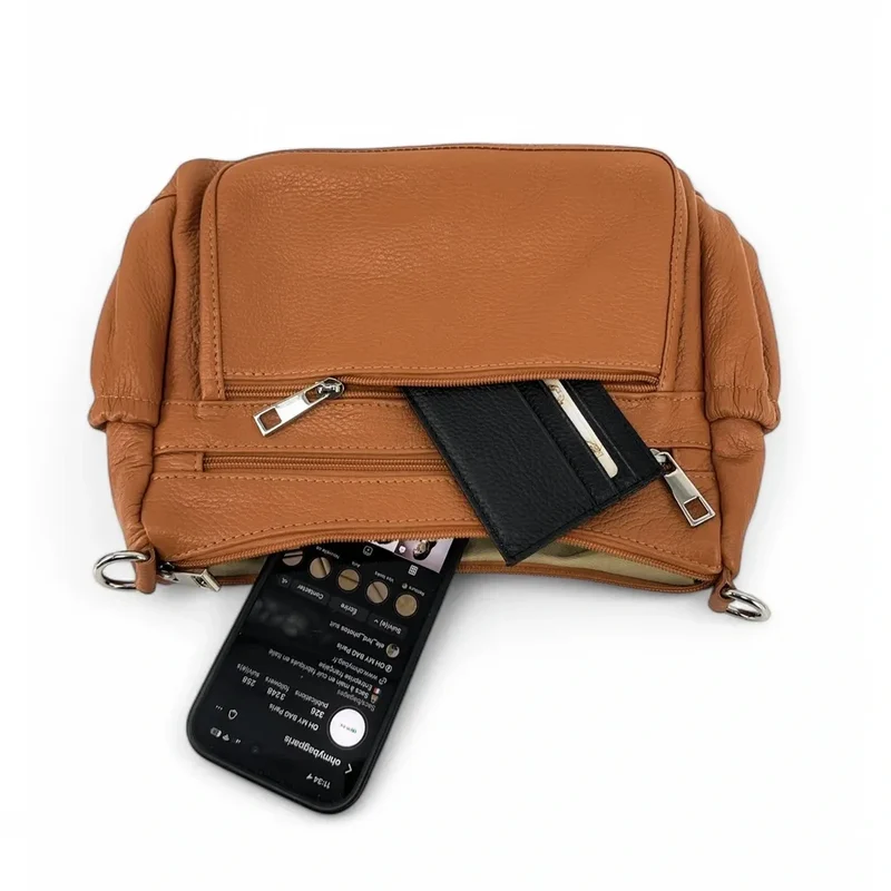 Sac à main en cuir grainé BROOKLYN Marron Camel foncé