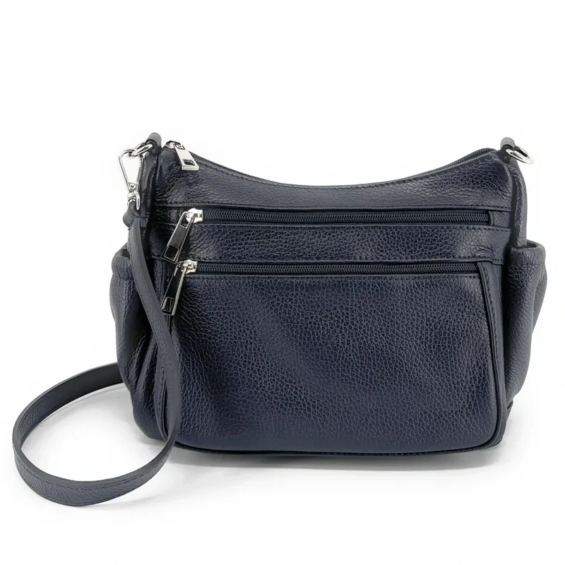 Sac à main en cuir grainé BROOKLYN Bleu marine