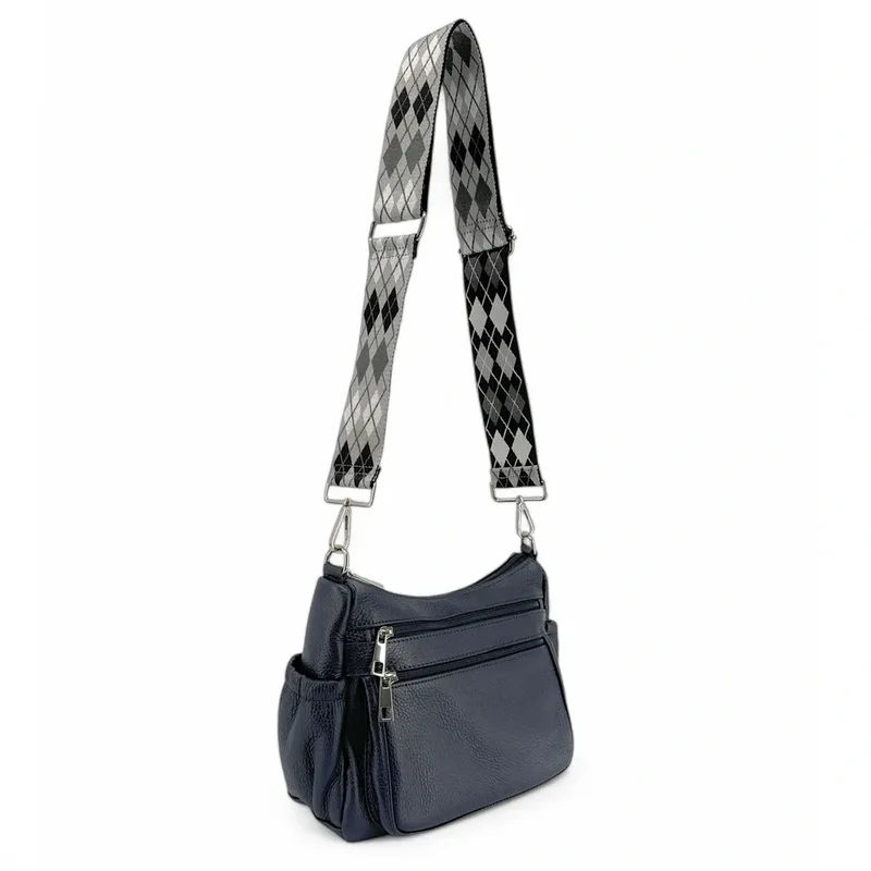 Sac à main en cuir grainé BROOKLYN Bleu marine