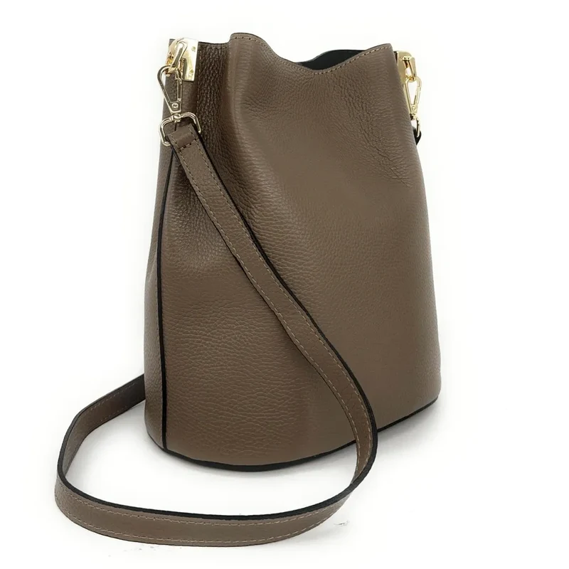 Sac seau en cuir grainé GEORGIA Taupe foncé