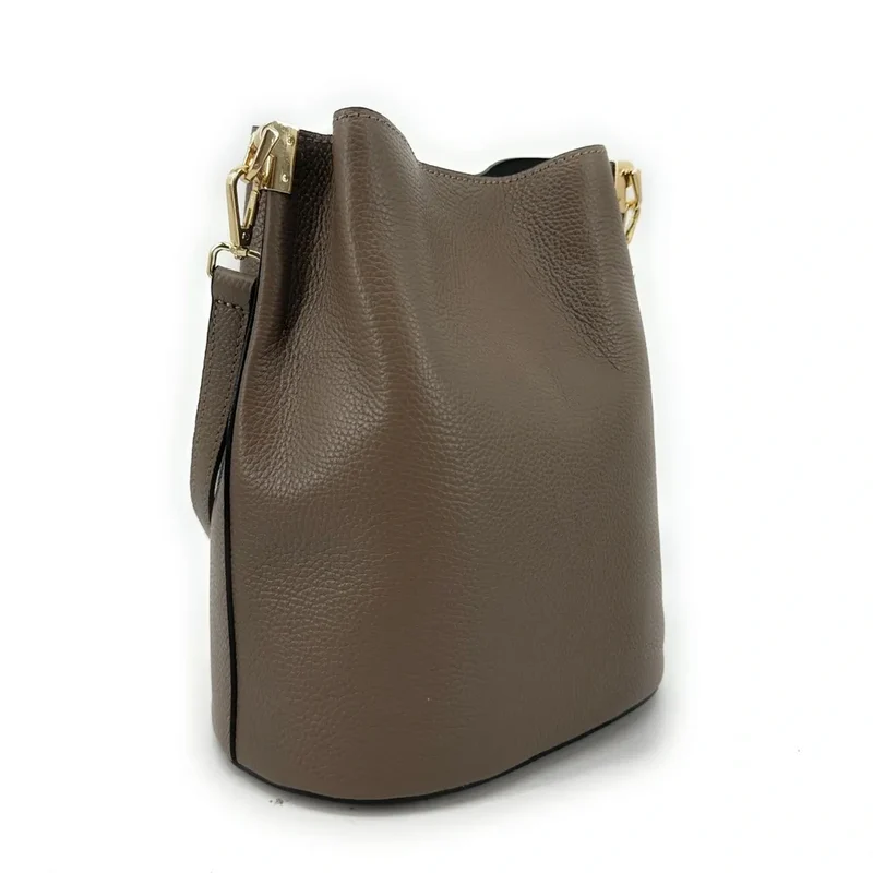 Sac seau en cuir grainé GEORGIA Taupe foncé