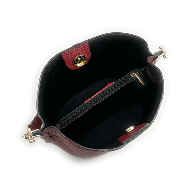Sac seau en cuir grainé GEORGIA Rouge bordeaux