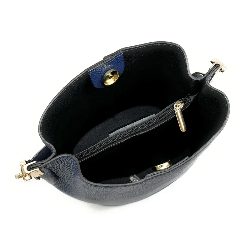 Sac seau en cuir grainé GEORGIA Bleu marine