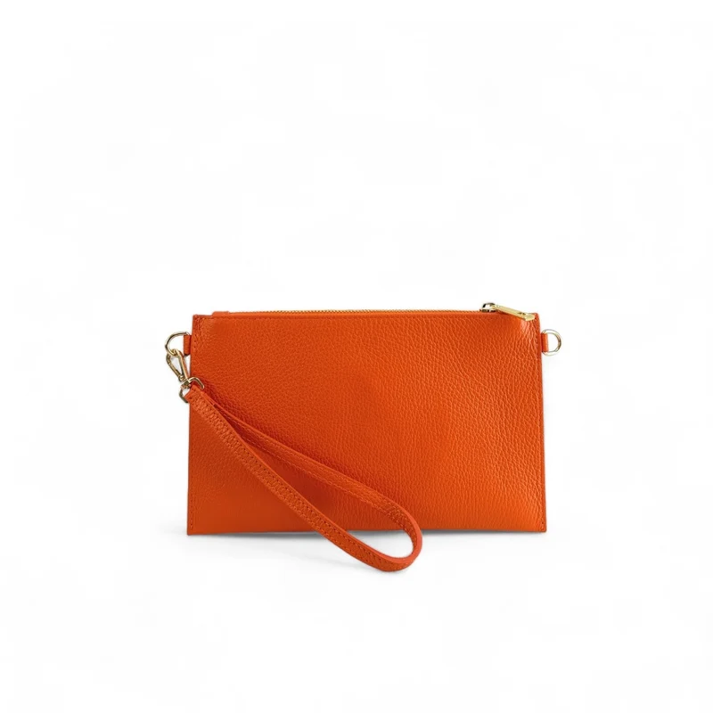 Ensemble sac pochette et porte-cartes en cuir grainé TWICE Orange