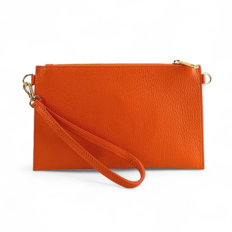 Ensemble sac pochette et porte-cartes en cuir grainé TWICE Orange