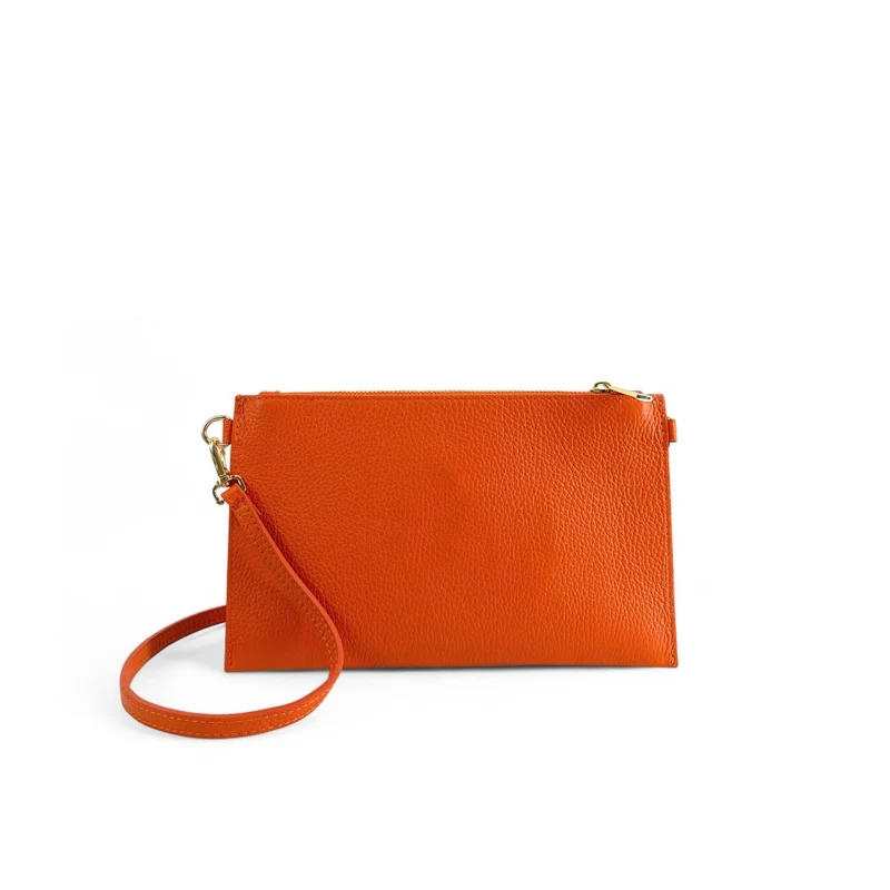 Ensemble sac pochette et porte-cartes en cuir grainé TWICE Orange