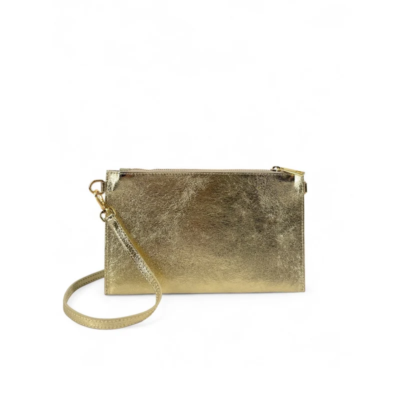 Ensemble sac pochette et porte-cartes en cuir irisé TWICE Or pâle