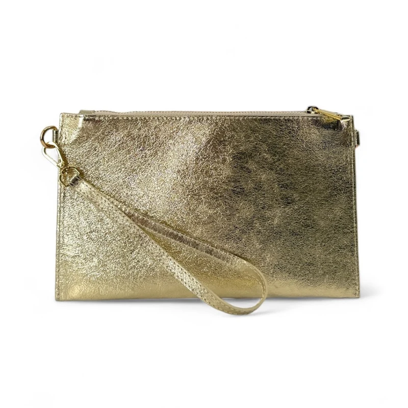 Ensemble sac pochette et porte-cartes en cuir irisé TWICE Or pâle