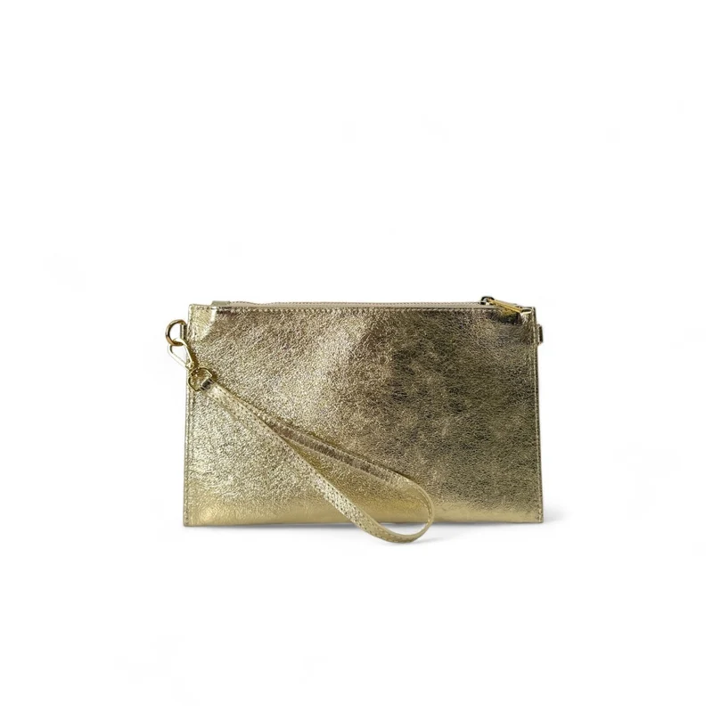 Ensemble sac pochette et porte-cartes en cuir irisé TWICE Or pâle