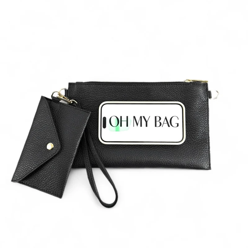 Ensemble sac pochette et porte-cartes en cuir grainé TWICE Noir