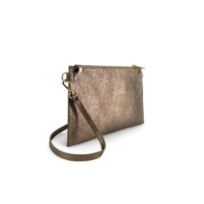 Ensemble sac pochette et porte-cartes en cuir irisé TWICE Champagne irisé