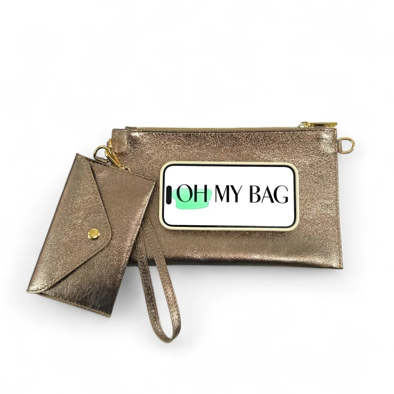 Ensemble sac pochette et porte-cartes en cuir irisé TWICE Champagne irisé