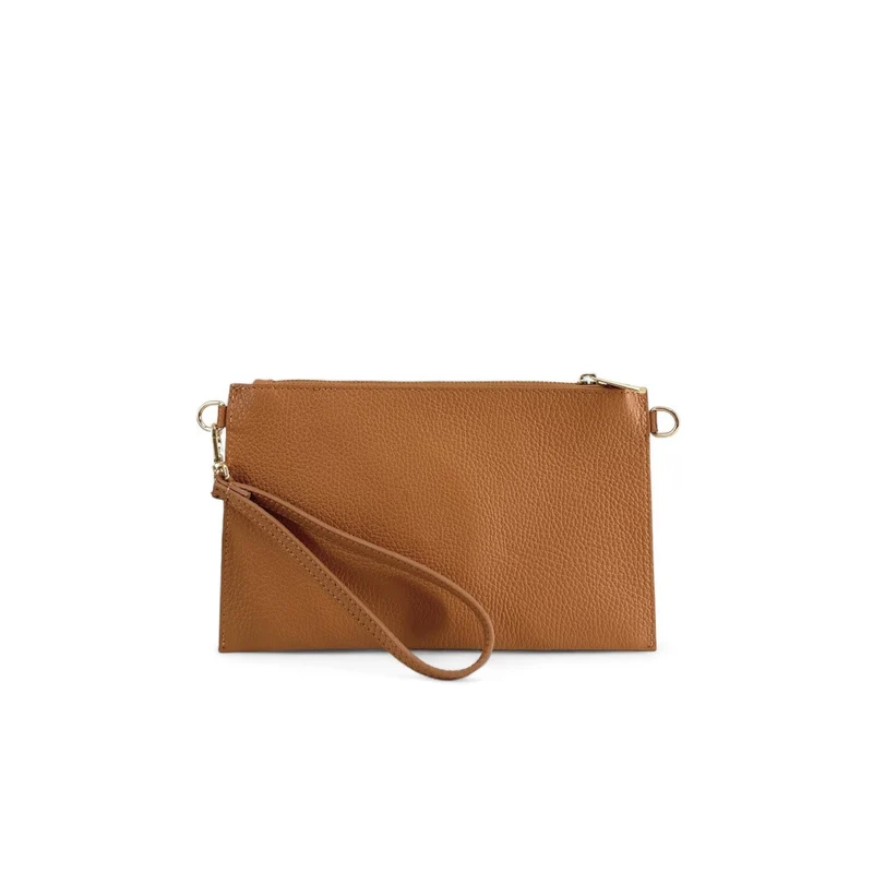 Ensemble sac pochette et porte-cartes en cuir grainé TWICE Camel