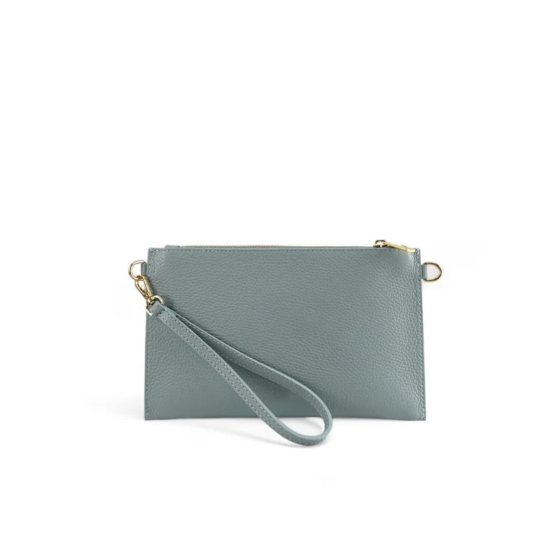 Ensemble sac pochette et porte-cartes en cuir grainé TWICE Bleu pastel