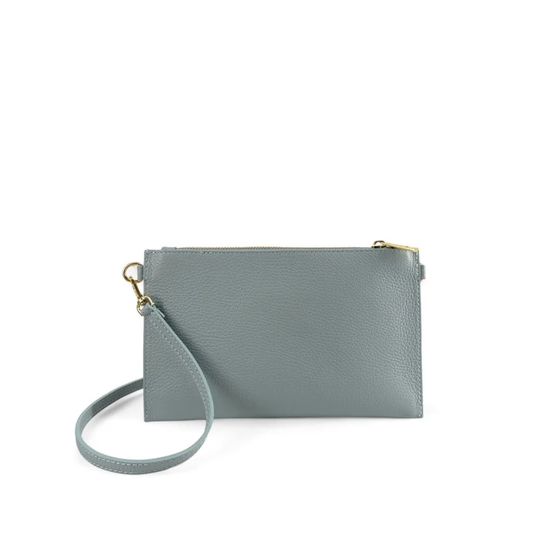 Ensemble sac pochette et porte-cartes en cuir grainé TWICE Bleu pastel