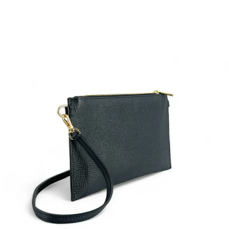 Ensemble sac pochette et porte-cartes en cuir grainé TWICE Bleu marine