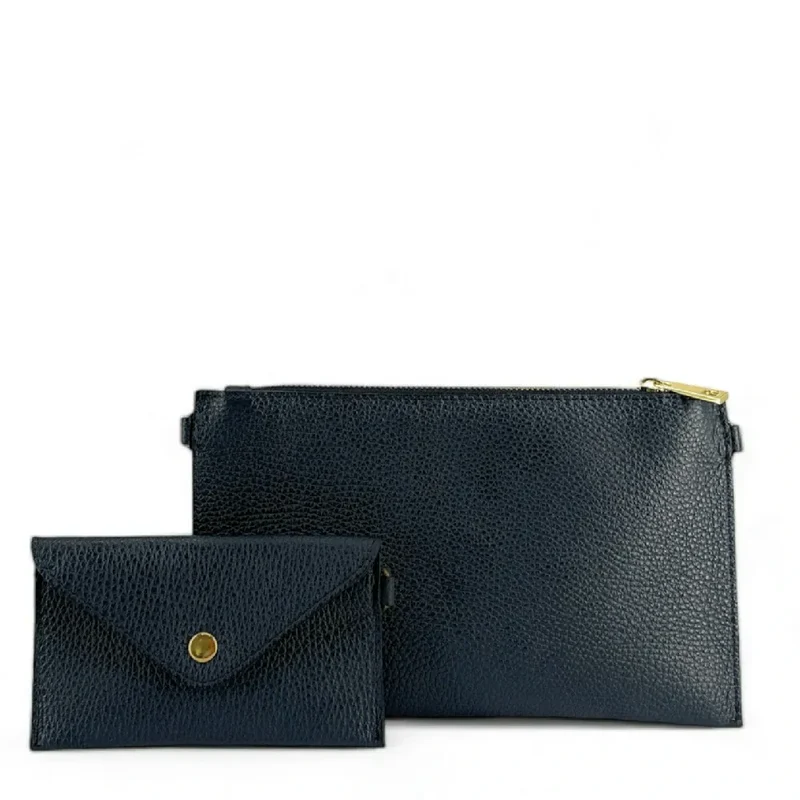 Ensemble sac pochette et porte-cartes en cuir grainé TWICE Bleu marine