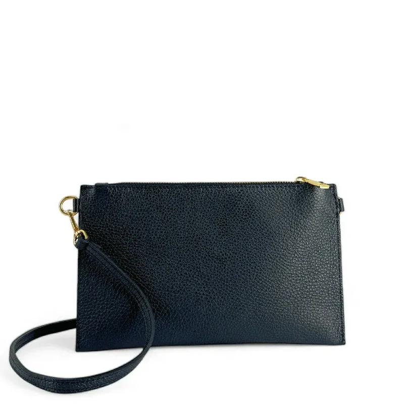 Ensemble sac pochette et porte-cartes en cuir grainé TWICE Bleu marine